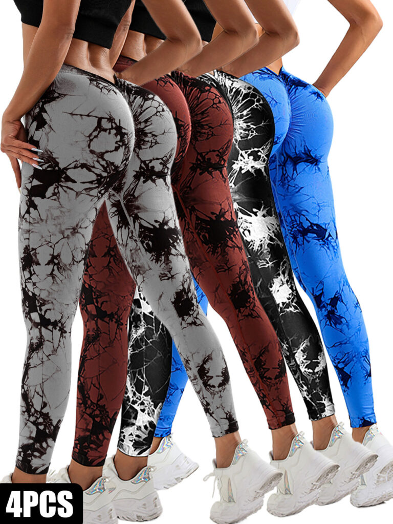 4-Pack Scrunch Butt Lift Leggings – High Waist, Seamless & Tie-Dye Style